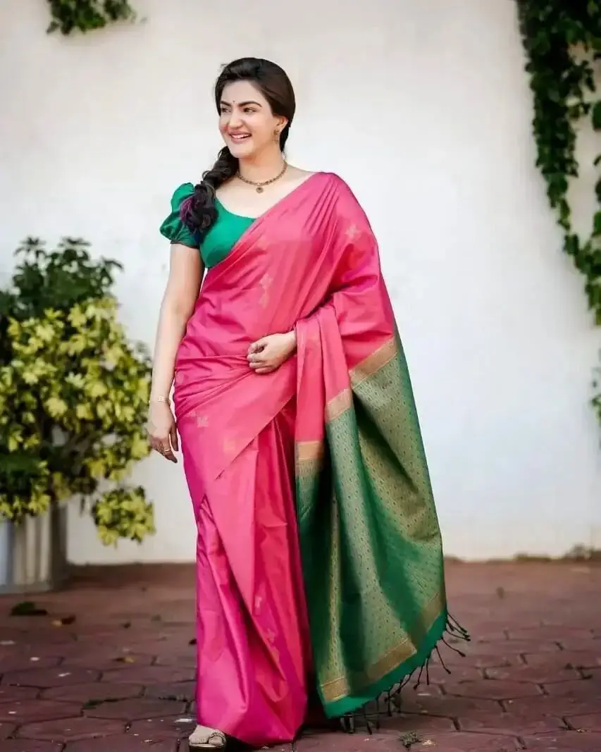 South Indian Model Honey Rose in Red Saree Green Choli